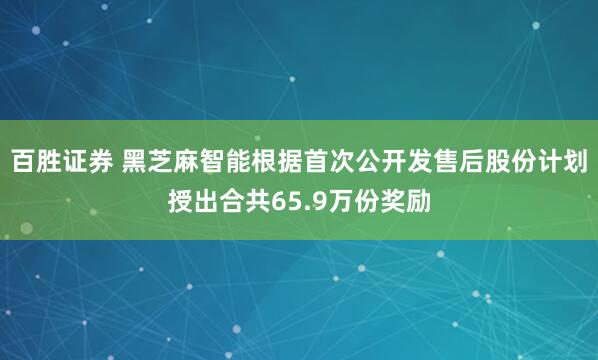 百胜证券 黑芝麻智能根据首次公开发售后股份计划授出合共65.9万份奖励